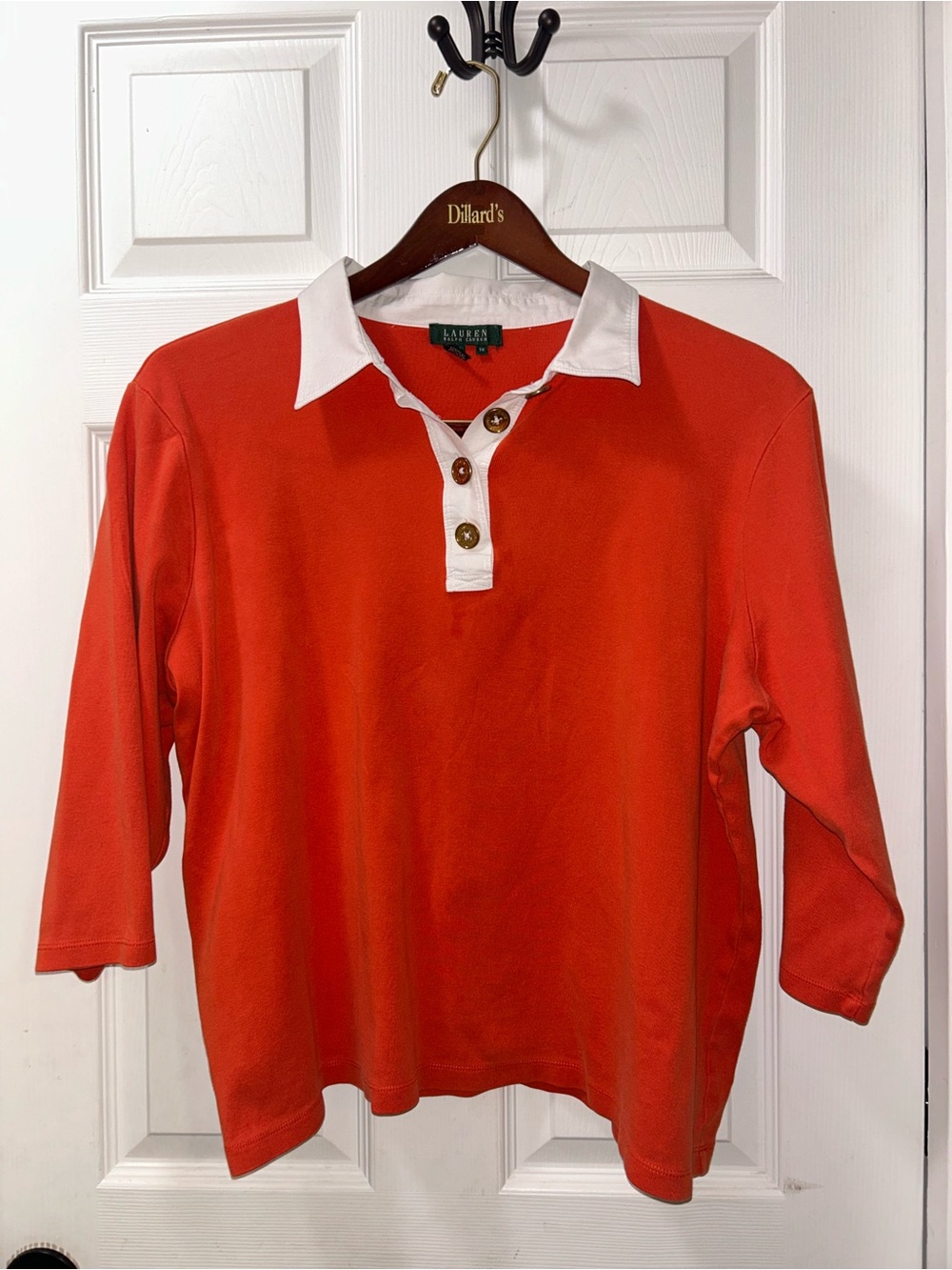 Lauren Ralph Lauren 3X Orange & White Collared Polo Shirt 100% Cotton - Picture 2 of 5